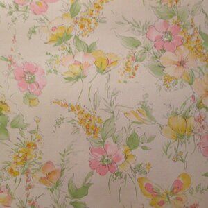 Vintage 1980s Pink and Yellow Floral Motif Wallpaper
